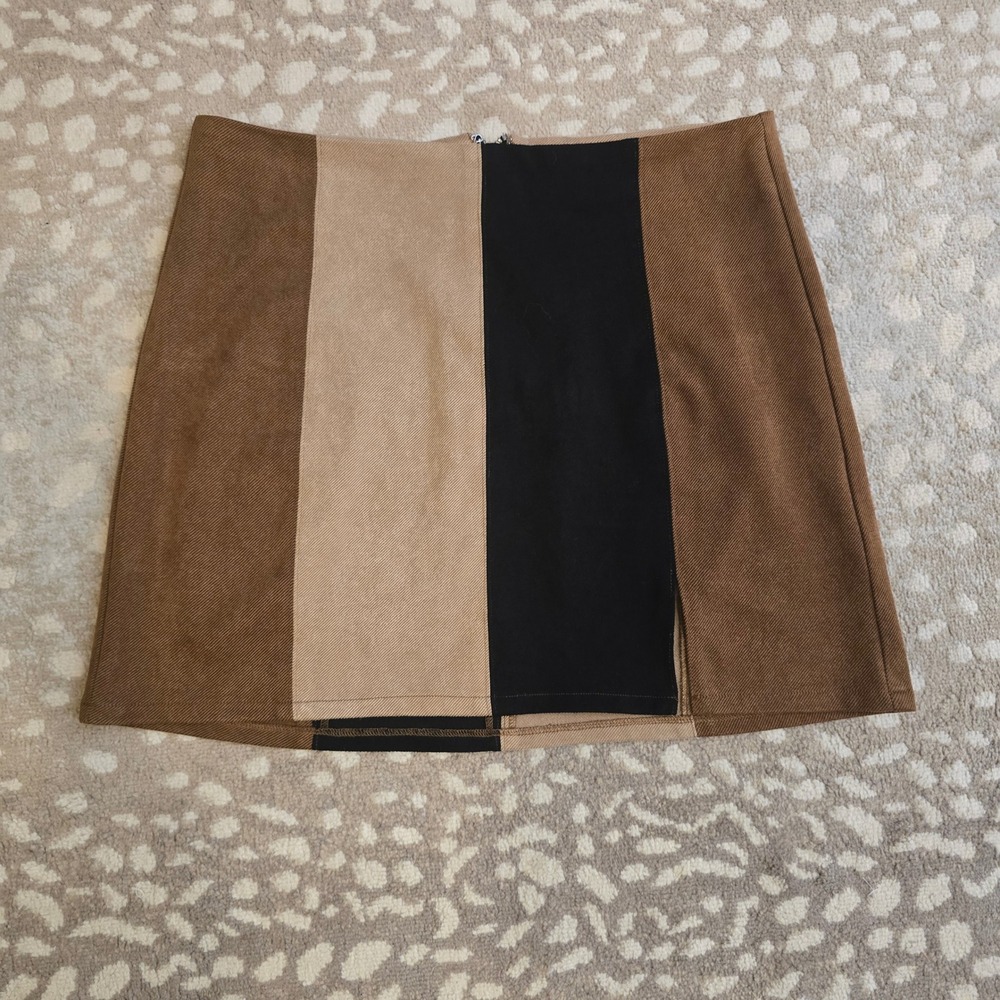 Altar'd State Mini Skirt Womens Size Large 70s Brown Patchwork Colorblock